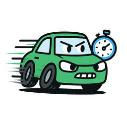 Speedy car with motion lines and clock